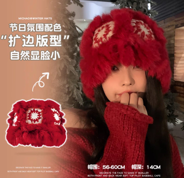 毛の羽毛の漁師の帽子女性の冬のウサギの毛のニット毛の帽子は顔を見せて小さくて暖かいです醒さめのライオンの帽子大頭の周りの毛の帽子