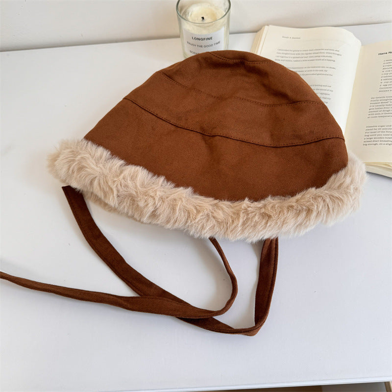 ふわふわ帽子女冬純色がかわいい漁師帽子山帽子ゆったり厚手ファッション東北防寒防寒耳当て