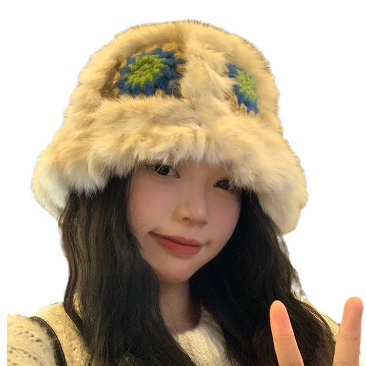 毛の羽毛の漁師の帽子女性の冬のウサギの毛のニット毛の帽子は顔を見せて小さくて暖かいです醒さめのライオンの帽子大頭の周りの毛の帽子