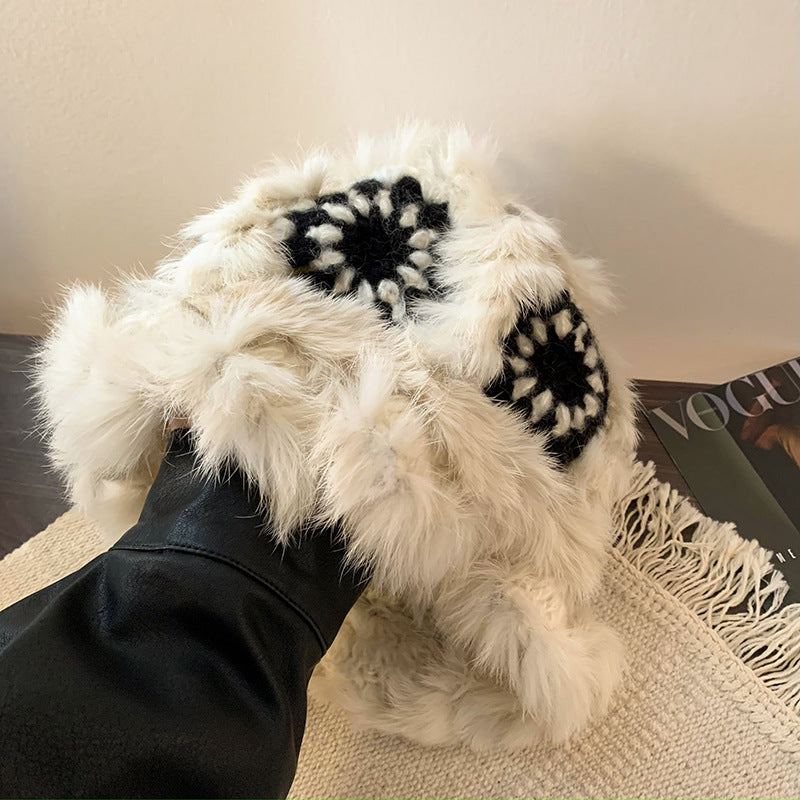毛の羽毛の漁師の帽子女性の冬のウサギの毛のニット毛の帽子は顔を見せて小さくて暖かいです醒さめのライオンの帽子大頭の周りの毛の帽子