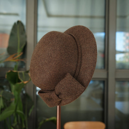 フランス復古ヘップバーン茶色カレー色リボンウールうシルクハットの毛中折れ帽日系秋冬女优雅盆帽