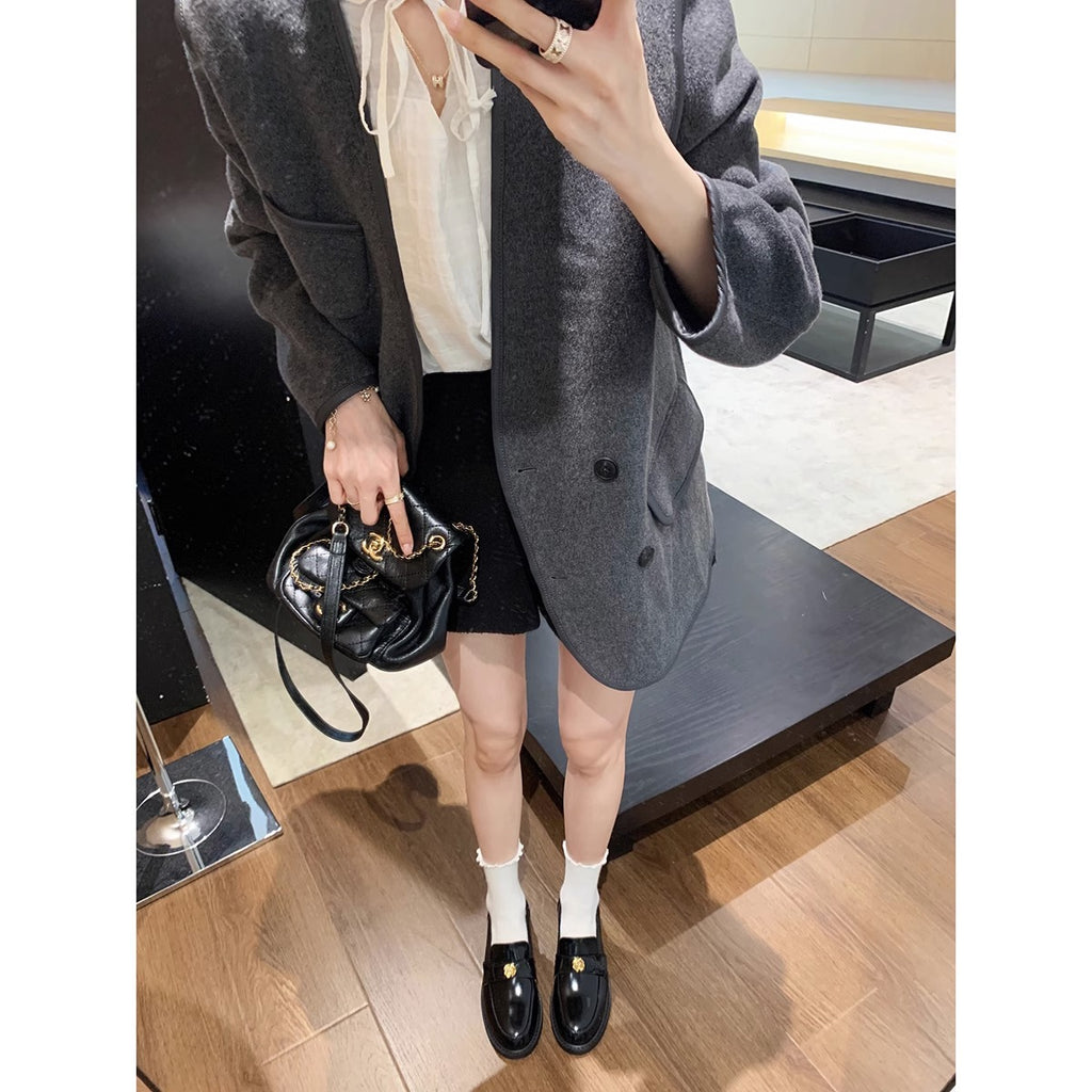 英倫風小判厚底の単靴女性秋冬軟底の丸い頭小さな靴を片足でこぐ女性太いヒールのローファー