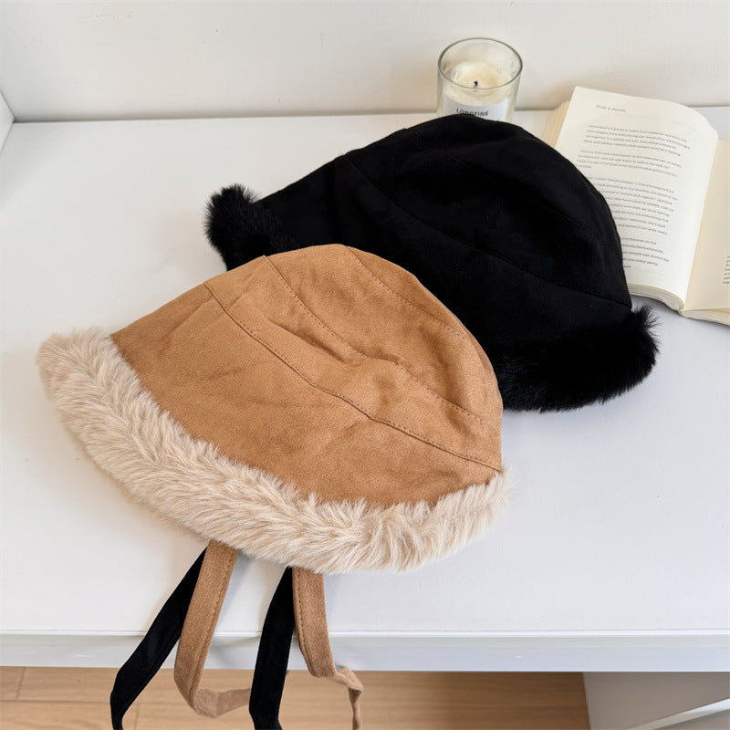 ふわふわ帽子女冬純色がかわいい漁師帽子山帽子ゆったり厚手ファッション東北防寒防寒耳当て