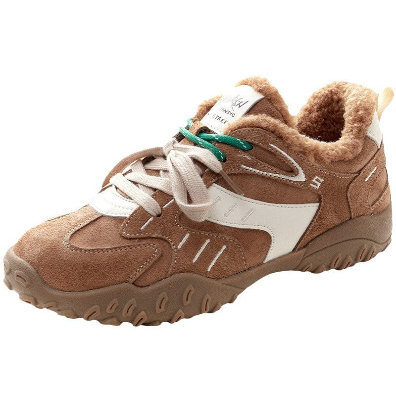 2025秋冬の新型の厚い底が高くなって阿甘靴を高くして暖かくすることをプラスします双色系靴女徳訓