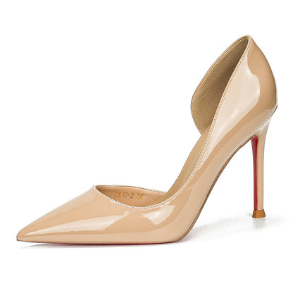 フランスの赤い地の側の空の尖ったハイヒールの女性の細いかかと秋冬の浅い口のセクシーな気質は百の合わせることができて軽くて高級感があります