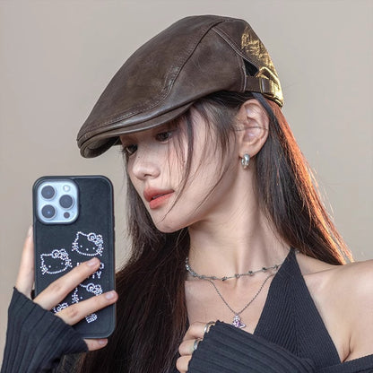 帽子の女性の款2025の新型のファッションの潮流革の港の風の頭の頭の頭の頭の前の帽子復古のベレー帽は顔が小さく見えます