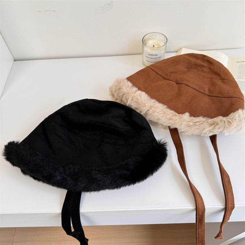 ふわふわ帽子女冬純色がかわいい漁師帽子山帽子ゆったり厚手ファッション東北防寒防寒耳当て
