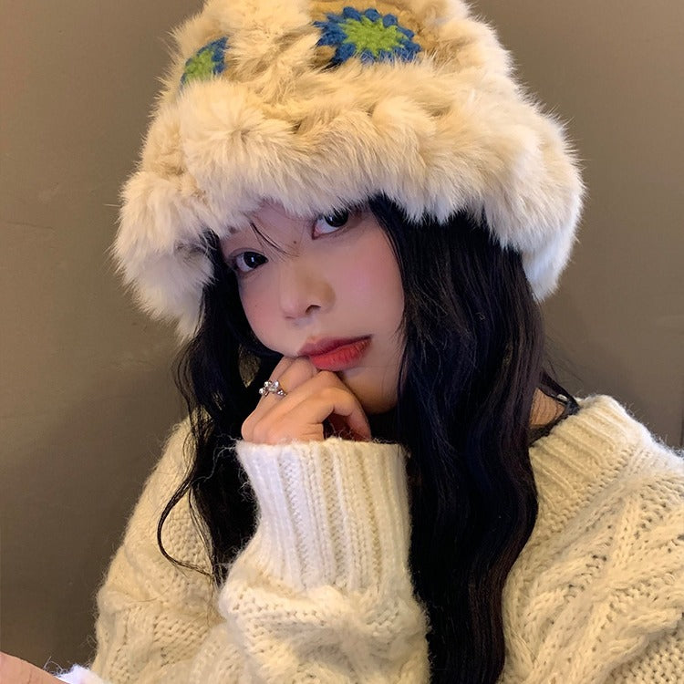 毛の羽毛の漁師の帽子女性の冬のウサギの毛のニット毛の帽子は顔を見せて小さくて暖かいです醒さめのライオンの帽子大頭の周りの毛の帽子