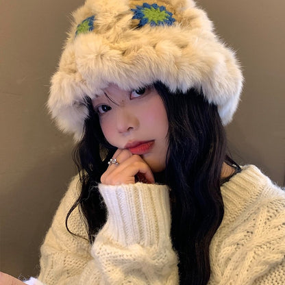 毛の羽毛の漁師の帽子女性の冬のウサギの毛のニット毛の帽子は顔を見せて小さくて暖かいです醒さめのライオンの帽子大頭の周りの毛の帽子