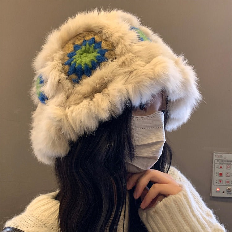 毛の羽毛の漁師の帽子女性の冬のウサギの毛のニット毛の帽子は顔を見せて小さくて暖かいです醒さめのライオンの帽子大頭の周りの毛の帽子