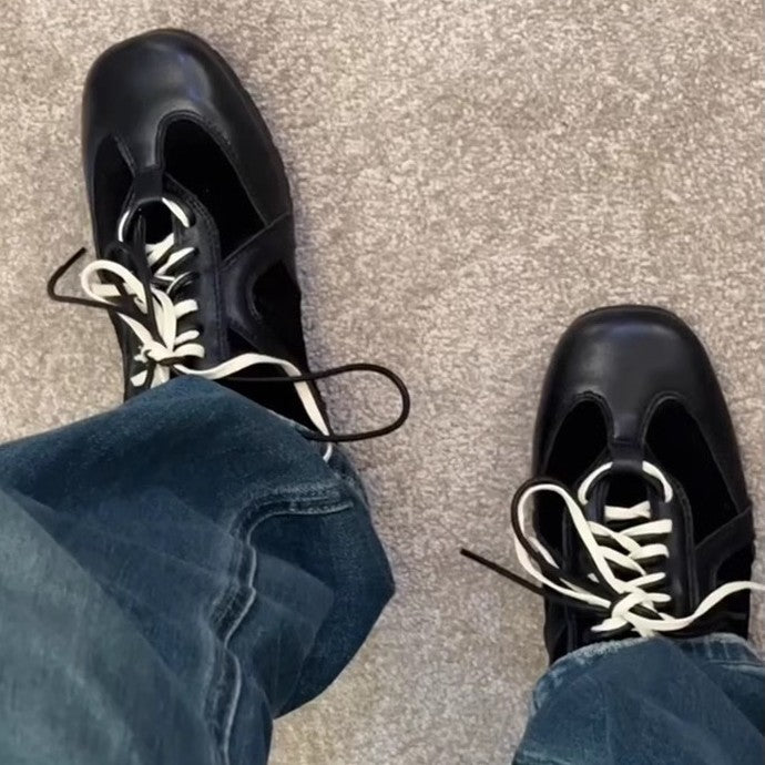 皮の皮版~復古の黒い靴は帯を結びます阿甘靴女内増高レジャーの板靴靴百は運働靴の潮に合わせる