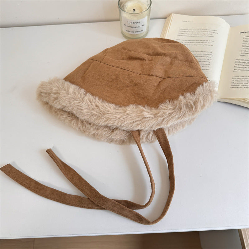 ふわふわ帽子女冬純色がかわいい漁師帽子山帽子ゆったり厚手ファッション東北防寒防寒耳当て