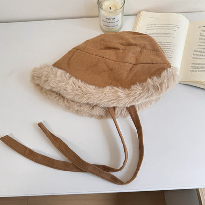 ふわふわ帽子女冬純色がかわいい漁師帽子山帽子ゆったり厚手ファッション東北防寒防寒耳当て