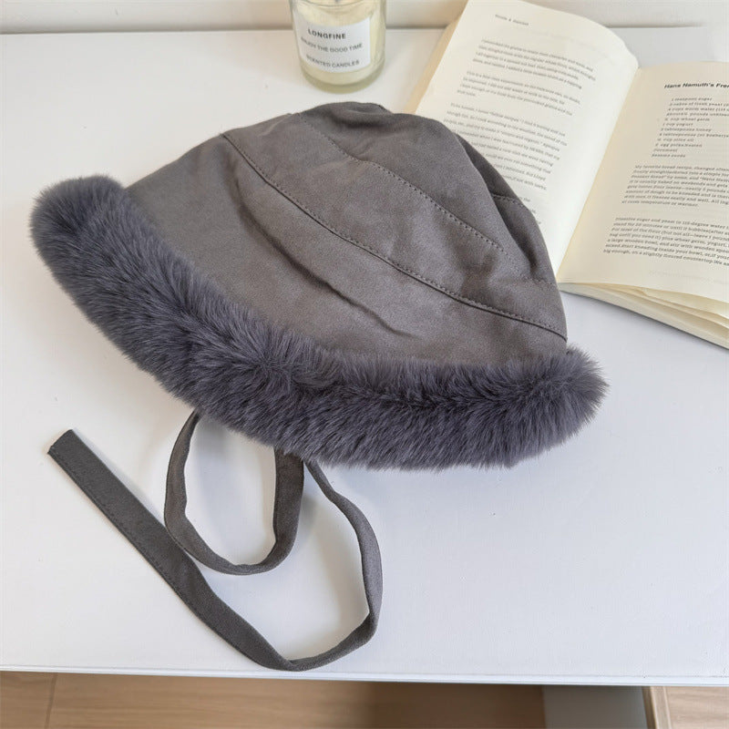 ふわふわ帽子女冬純色がかわいい漁師帽子山帽子ゆったり厚手ファッション東北防寒防寒耳当て