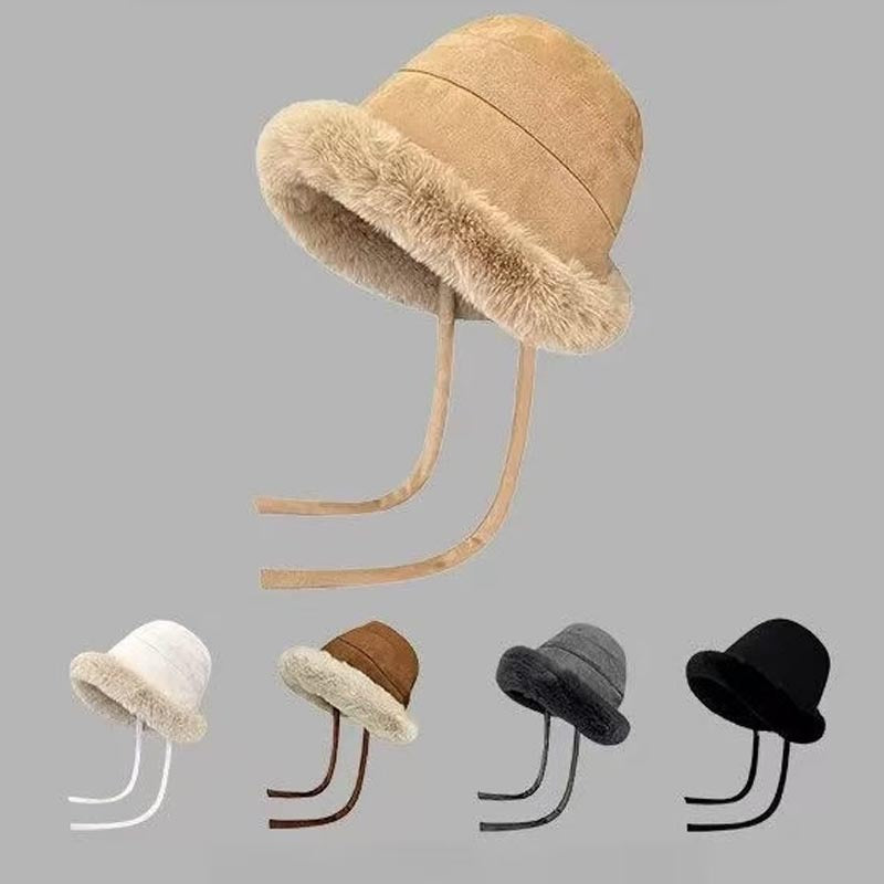 ふわふわ帽子女冬純色がかわいい漁師帽子山帽子ゆったり厚手ファッション東北防寒防寒耳当て