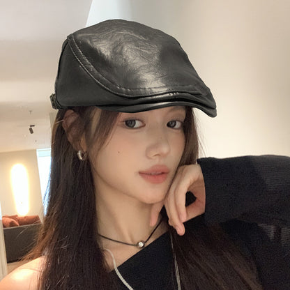 帽子の女性の款2025の新型のファッションの潮流革の港の風の頭の頭の頭の頭の前の帽子復古のベレー帽は顔が小さく見えます