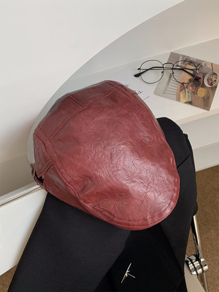 帽子の女性の款2025の新型のファッションの潮流革の港の風の頭の頭の頭の頭の前の帽子復古のベレー帽は顔が小さく見えます