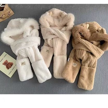 鹿の角の3点セットの秋冬の帽子女性の手袋のマフラーの一体はかわいくてあたたかくて厚い毛の絨帽を加えます