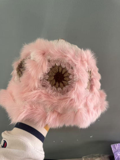 毛の羽毛の漁師の帽子女性の冬のウサギの毛のニット毛の帽子は顔を見せて小さくて暖かいです醒さめのライオンの帽子大頭の周りの毛の帽子